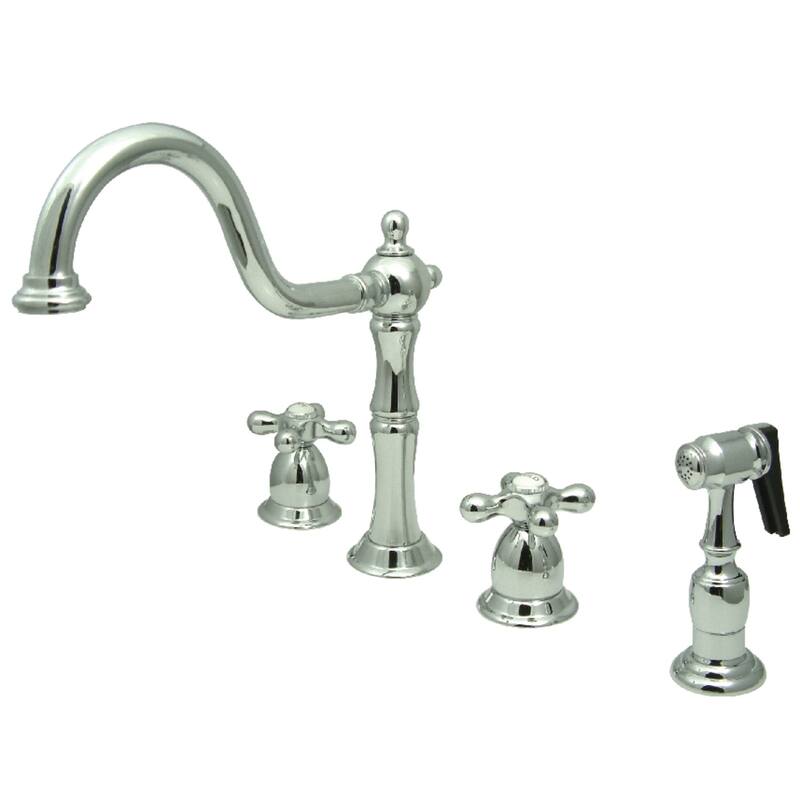 Kingston Brass Heritage 8-Inch Widespread Kitchen Faucet with Brass Sprayer - Polished Chrome
