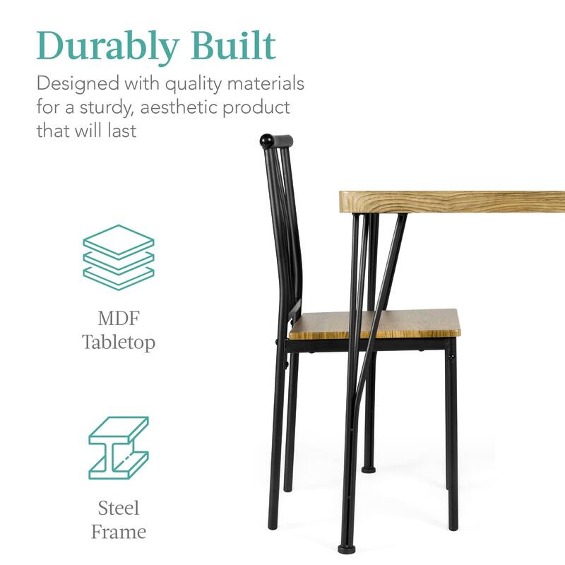 5-Piece Metal and Wood Indoor Modern Rectangular Dining Table Set for Kitchen, Dining Room, Dinette, Breakfast Nook w/ 4 Chairs