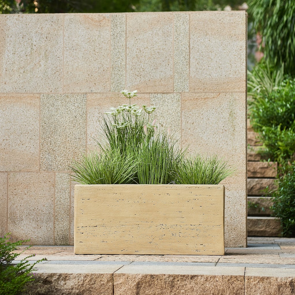 Roomfitters MGO Rectangle Planter Box, Handmade Outdoor Garden Pot for Patio, Balcony & Entryway Decor, Beige