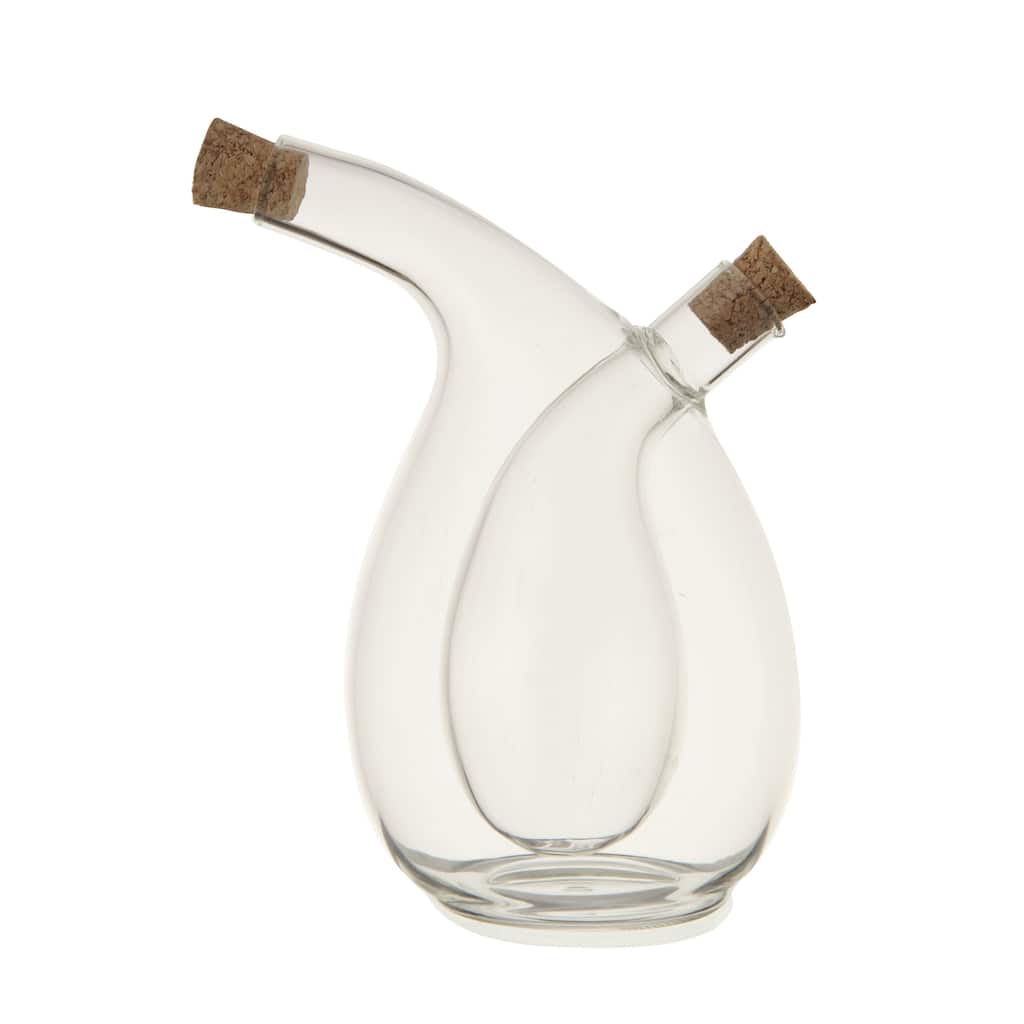 Handblown Glass Two in One Oil & Vinegar Cruet with Cork Stoppers - 3.5"L x 3.5"W x 6.0"H