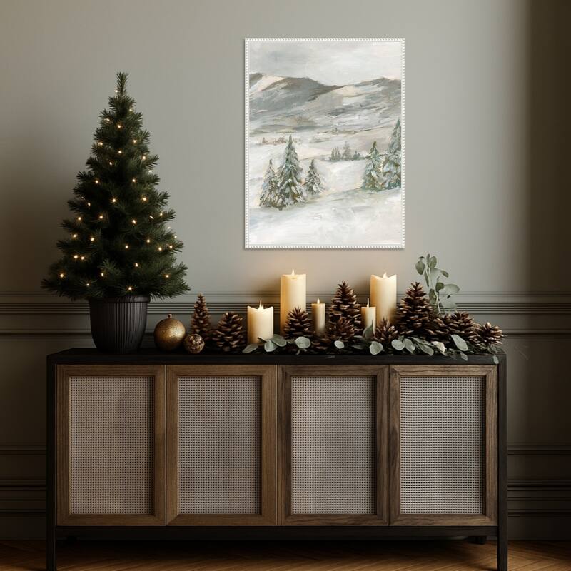 Snowy Slopes I by Ethan Harper Framed Canvas Wall Art Print - Sylvie Beaded White