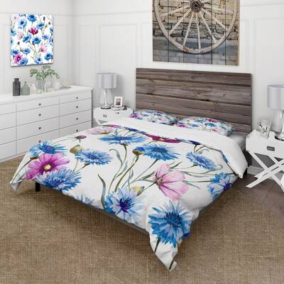 Designart 'Blue and Pink Wild Cornflowers' Traditional Duvet Cover Set