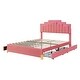 preview thumbnail 6 of 7, Pink Velvet Queen Platform Bed with RGB LED Lights and Storage Drawers