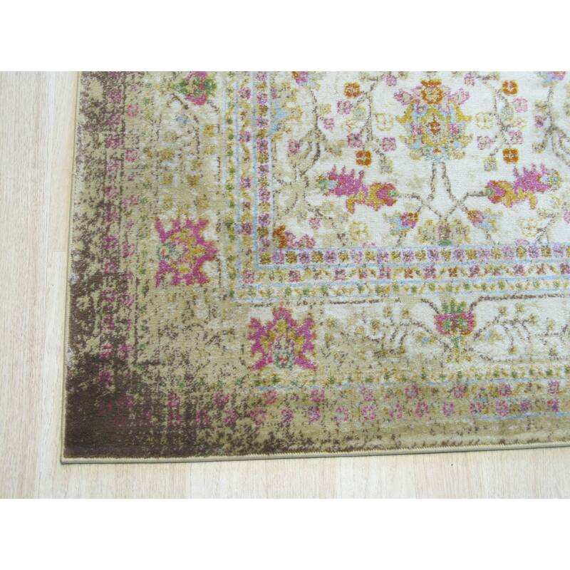 Ivory Distressed Bohemian Isabella Medallion Rug by , Stylish and Trendy Area Rug for Adding a Bohemian Chic Touch