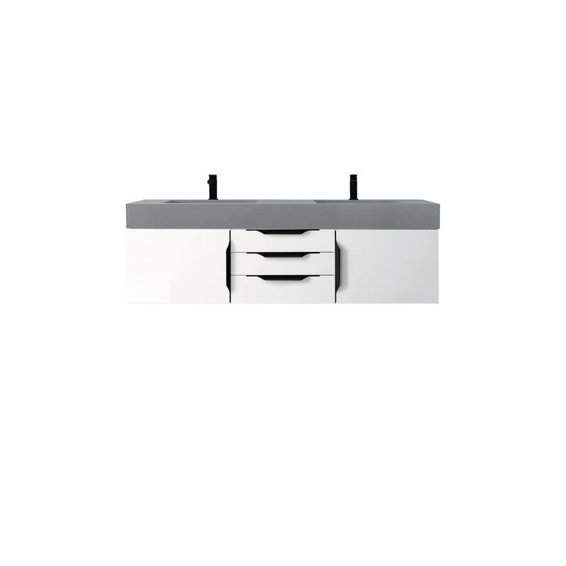 James Martin Vanities Mercer Island 59" Double Vanity, Glossy White with Matte Black Hardware