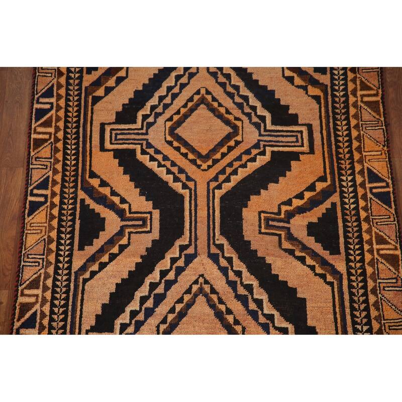 Qashqai Persian Vintage Runner Rug Hand-knotted Wool Carpet - 3'10"x 9'0"