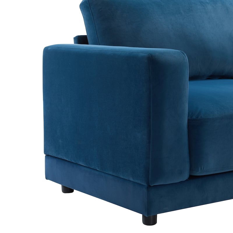 81'' Navy Blue Modern Square Arm Sofa with Velvet Upholstery
