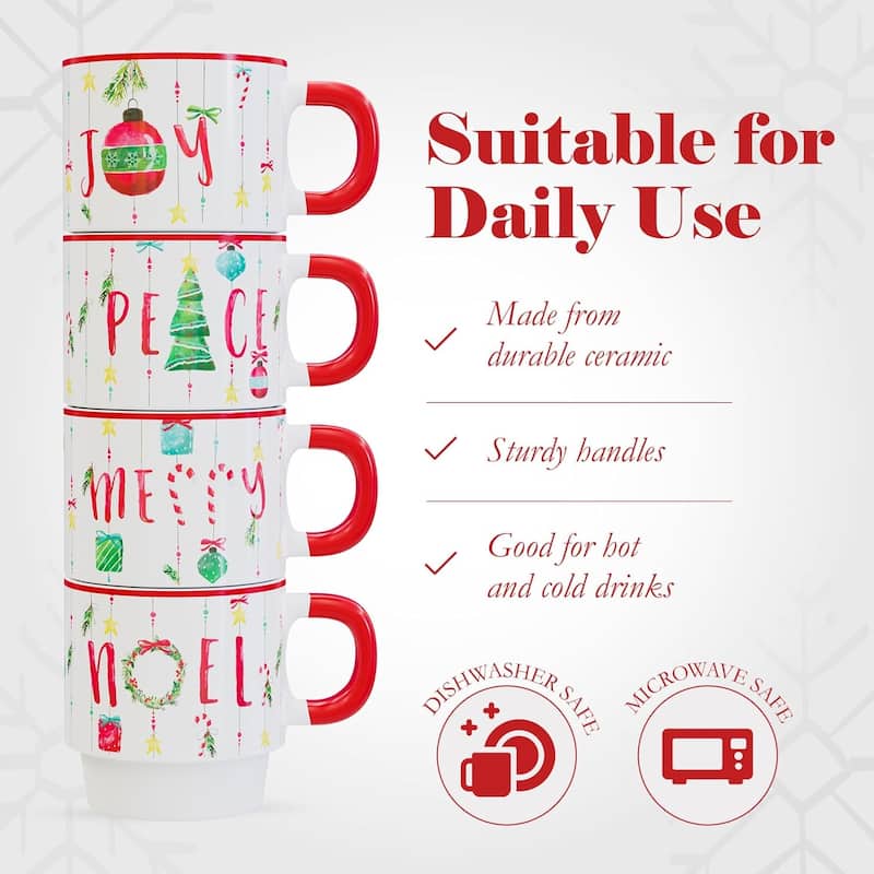 American Atelier Christmas 4 Ceramic Mugs and Rack Set