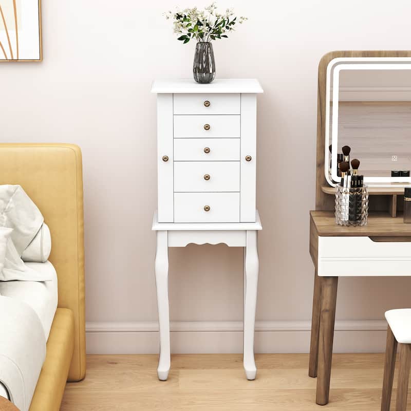 Gymax Mirrored Armoire Jewelry Cabinet Free Standing Organizer Storage - See Details