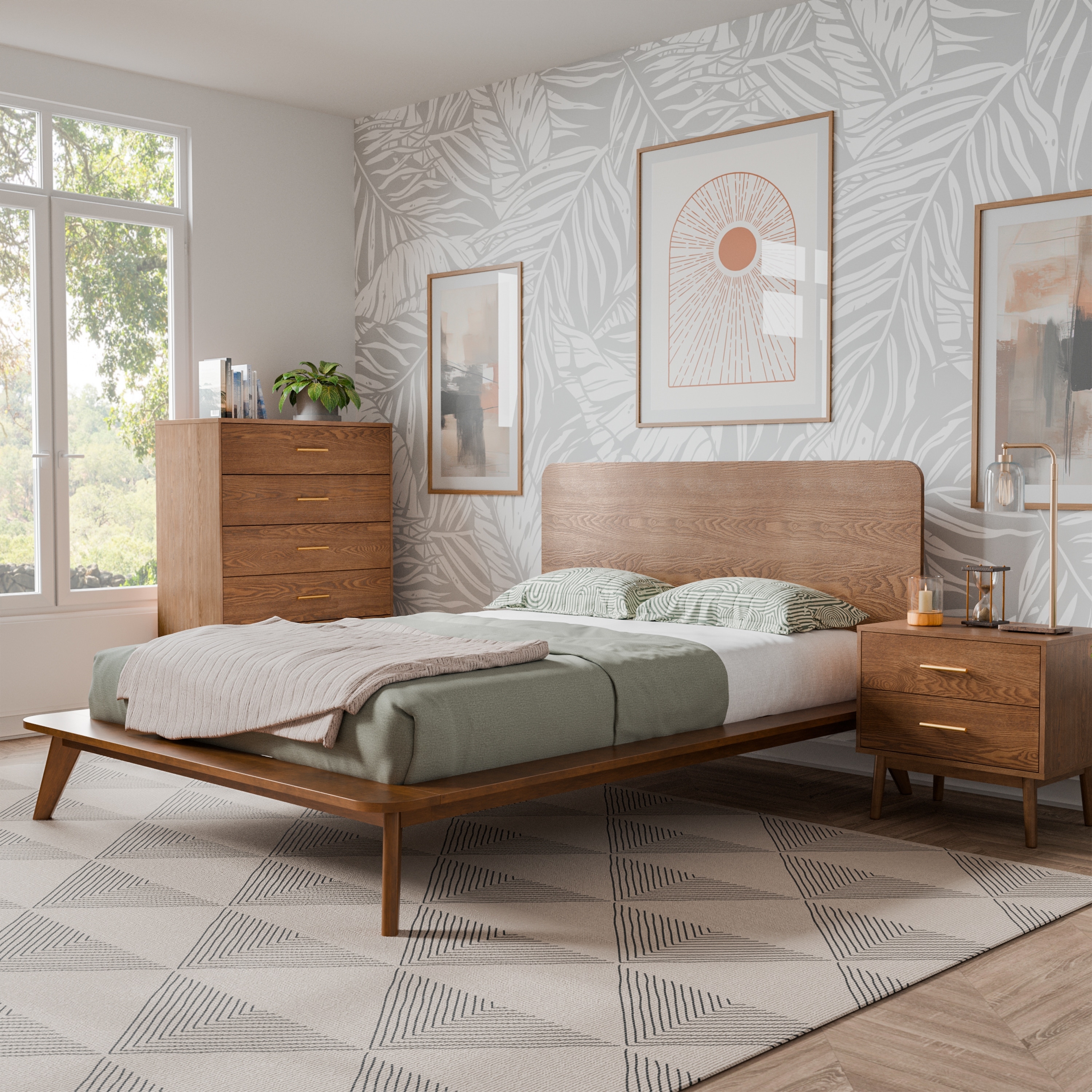 Furniture of America Beau Midcentury 3-Piece Kids Low Profile Platform Bedroom Set