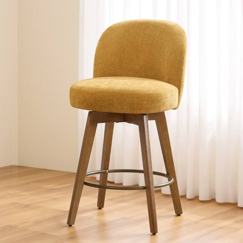 26" Upholstered Swivel Counter Stool With Solid Wood Frame - 37.8"H x 19.7"W x 23.2"D - Set of 2 - Yellow