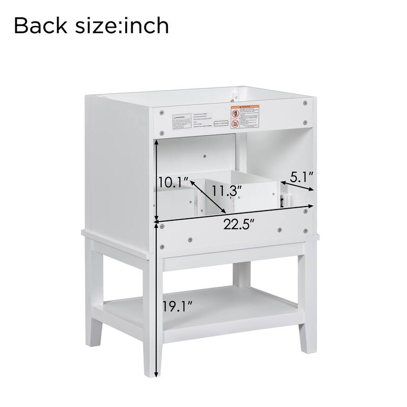 24" White Bathroom Vanity Base - Solid Wood & MDF Cabinet, Open Shelf & Drawer, Freestanding Design