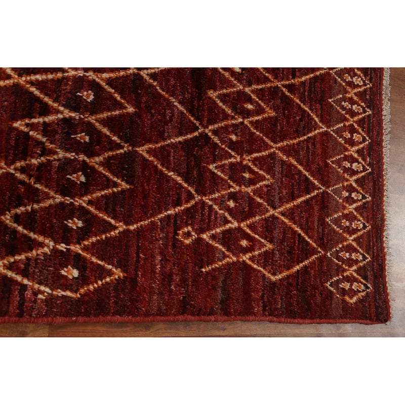 Hand Knotted Oriental 100% Wool Carpet Modern Tribal Red Moroccan Area Rug - 7' 8'' X 5' 7''