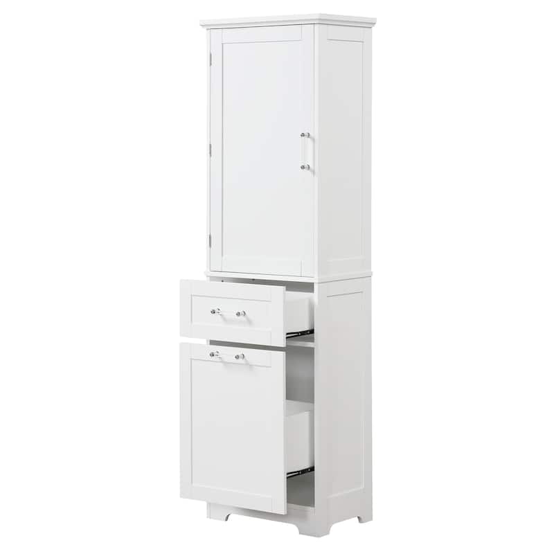 GDFStudio - Rowan Tall Freestanding Bathroom Storage Cabinet with Two-Sized Drawers and Adjustable Shelf