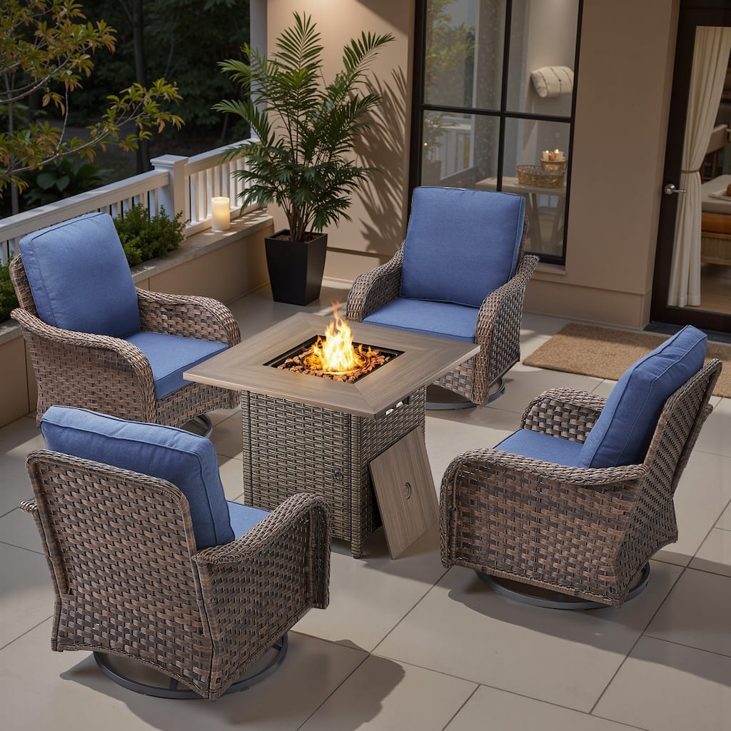Pocassy Patio Funiture Swivel Chair with Fire Table Set