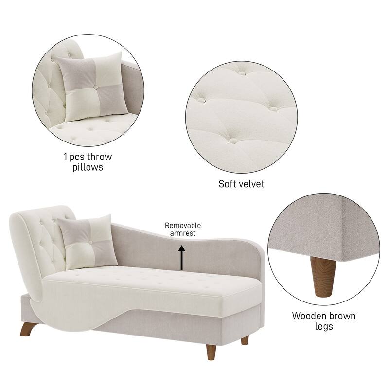 Ouyessir Upholstered Storage Chaise Lounge Chair with Left Armrest & Lumbar Pillow