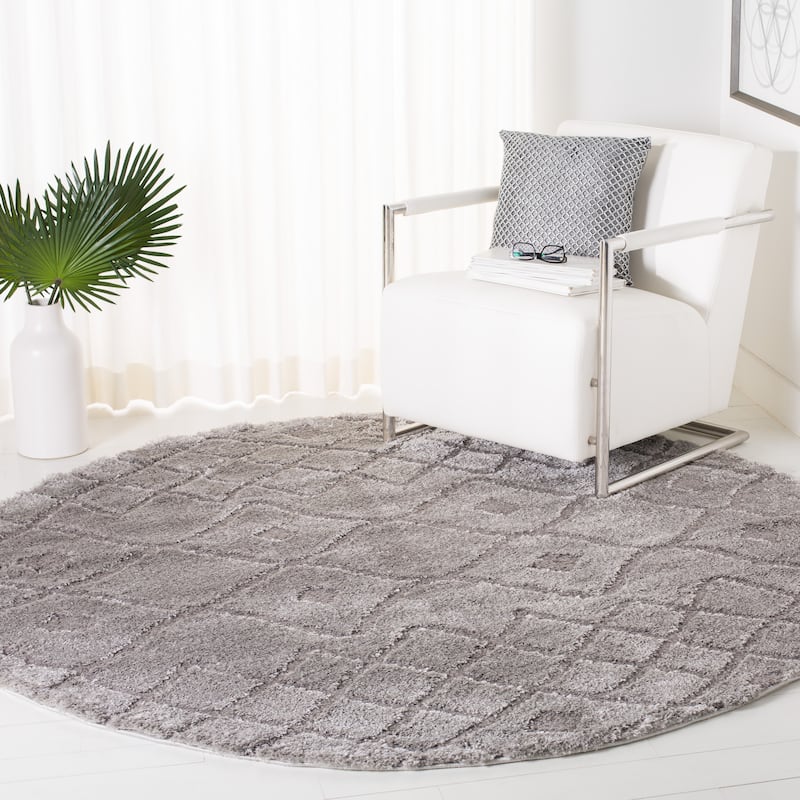 SAFAVIEH Sparta Shag Verdie 1.2-inch Thick Rug - 6'7" Round - Grey/Grey