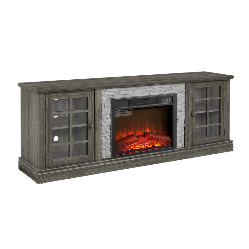 Fireplace TV Stand with 23" Electric Fireplace, Faux Stacked Stone Surround Media Cabinet TV Console for TVs up to 75"