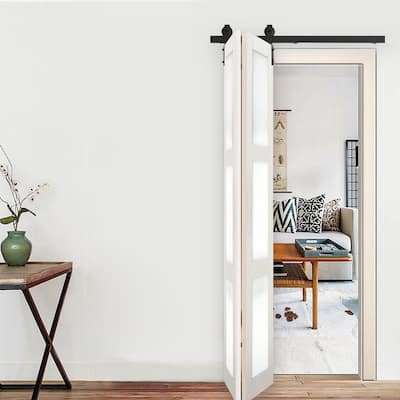 40" Bi-folding Sliding Barn Door Hardware Track Kit for 2 Doors,No Door (Track Length 40" for Double 18" Wide Door)