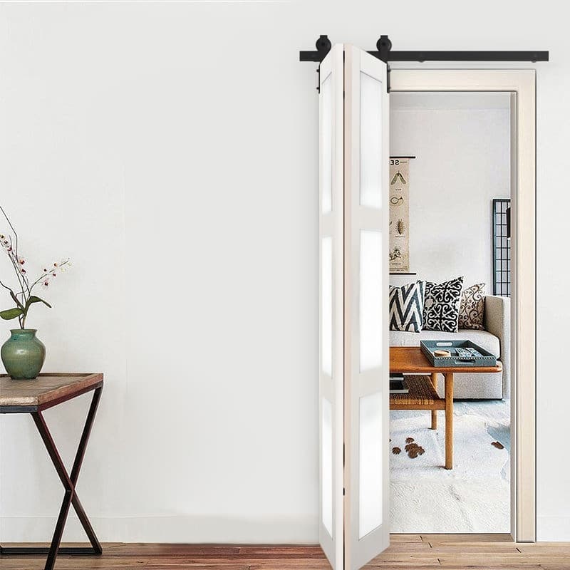 40" Bi-folding Sliding Barn Door Hardware Track Kit for 2 Doors,No Door (Track Length 40" for Double 18" Wide Door)
