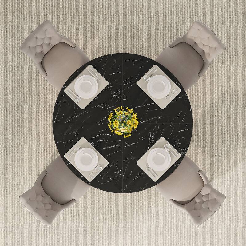 47 Inch Round Dining Table for 4, Wood Farmhouse Dinner Dinning Table