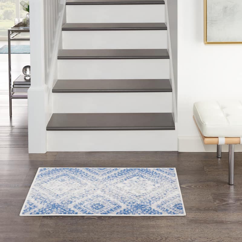 Nourison Whimsicle Boho Distressed Tribal Ivory Blue Area Rug - 2' x 3' - Ivory Blue - Runner/Rectangle