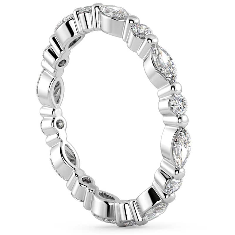 1Ct Marquise & Round Diamond Eternity Wedding Stackable Ring Gold Lab Grown