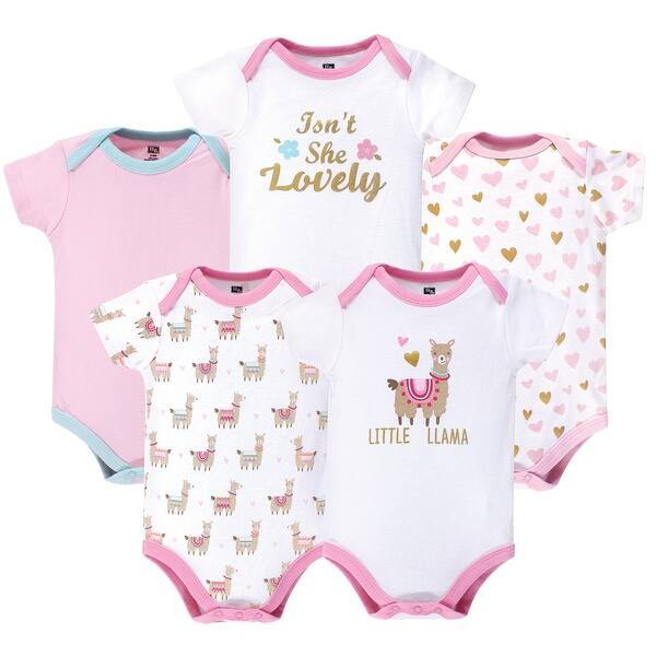 slide 1 of 1, Hudson Baby Infant Girl Cotton Bodysuits 5pk, Little Llama 0-3 Months - Little Llama