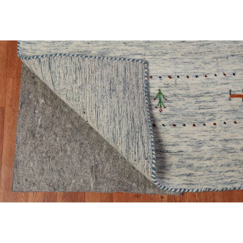 Tribal Gabbeh Indian Area Rug Handmade Beige Wool Carpet - 7'10" x 9'10"