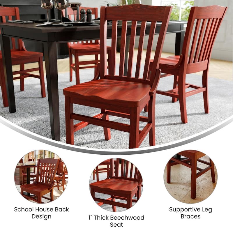 School House Back Wooden Restaurant Dining Chair - 18.5"W x 21.5"D x 35"H - 18.5"W x 21.5"D x 35"H