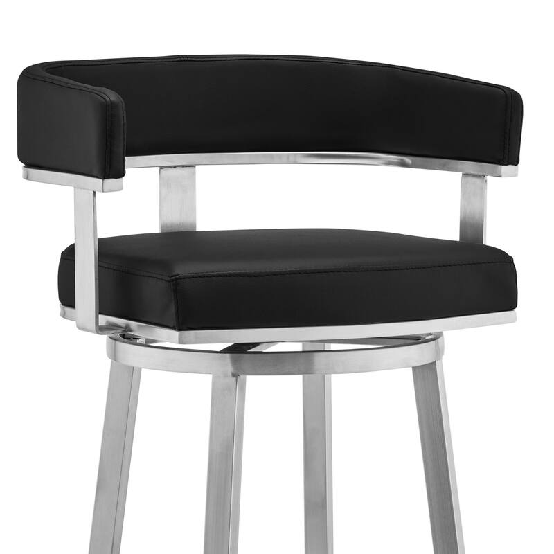 Contemporary Swivel Bar Stool with Silver Brushed Finish and Faux Leather Seat Modern Style