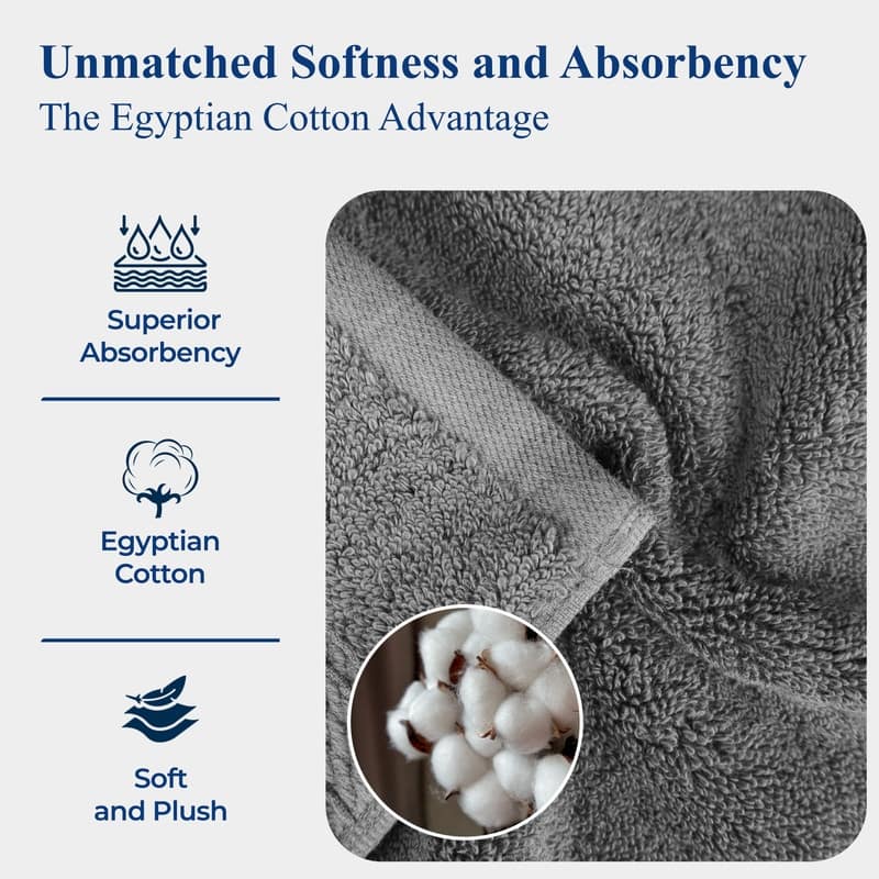 Superior Egyptian Cotton 8 Piece Towel Set Ultra Plush & Absorbent Bath, Hand & Face Towels, Heavyweight Spa Quality