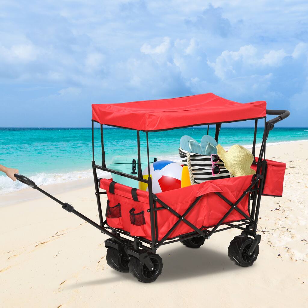 DURHAND Folding Cart and Utility Cart Covered for Rain with All-Terrain Wheels, Versatile Shopping, Garden, and Beach Cart