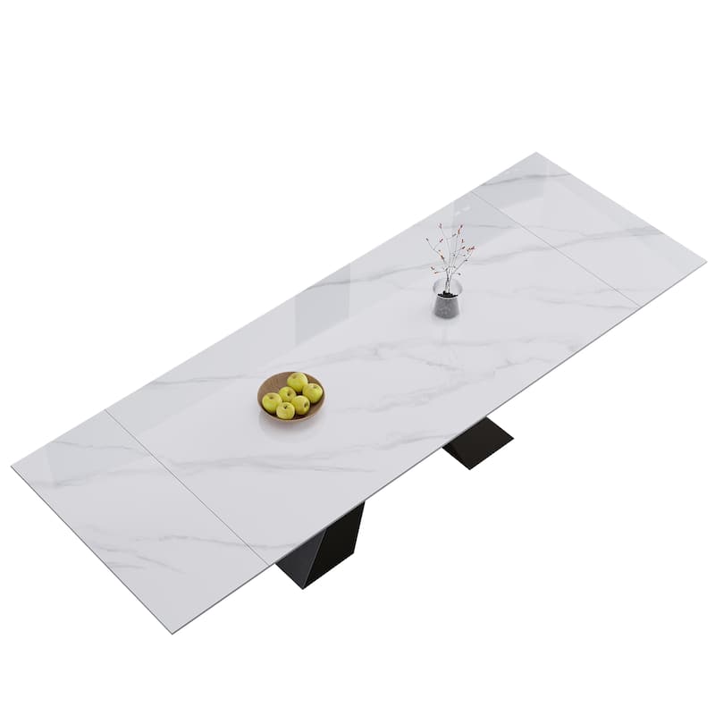 9 - Pieces Modern Minimalist 8 - Person Sintered Stone Extendable Dining Set