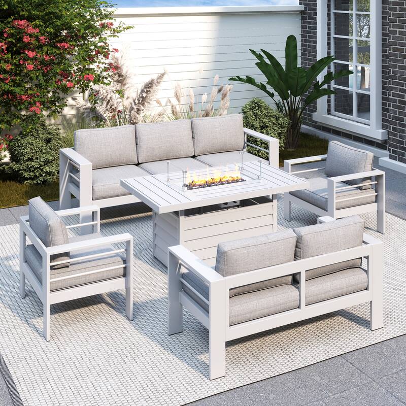 5 Pcs Patio Conversation Set with Propane Firepit