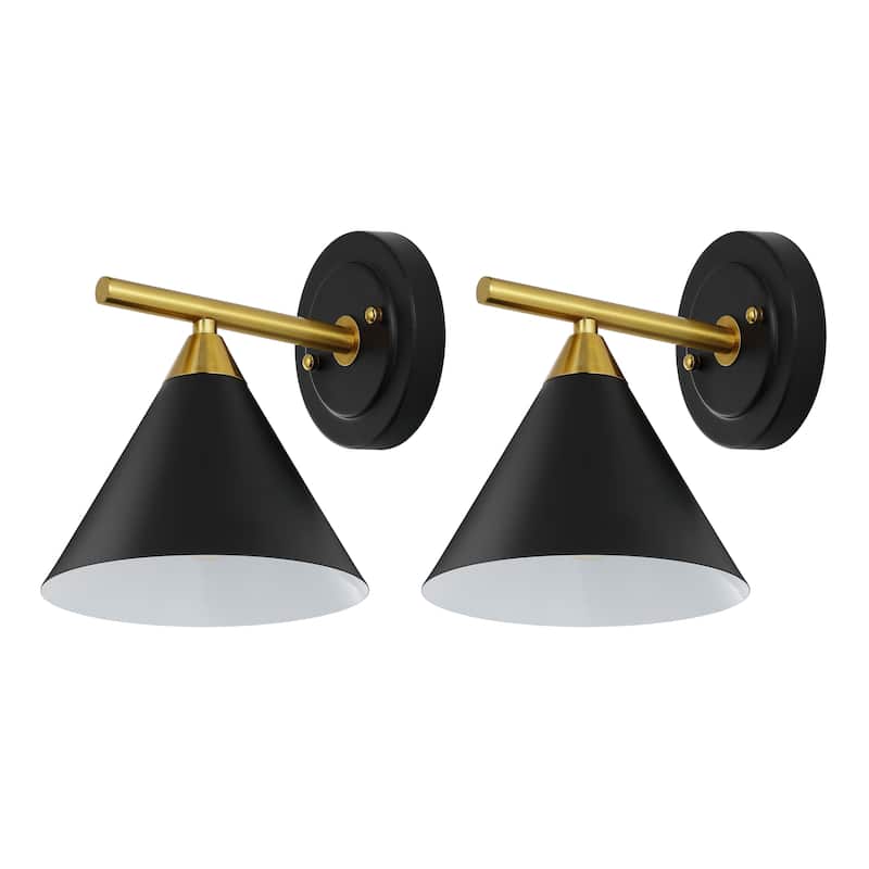SAFAVIEH Lighting Gerrie 8-inch Metal Cone Wall Sconce with Bulbs (Set of 2) - 8 In. W x 7 In. D x 8.5 In. H - 8Wx7Dx9H