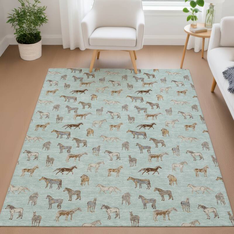 Machine Washable Indoor/ Outdoor Horses Chantille Rug