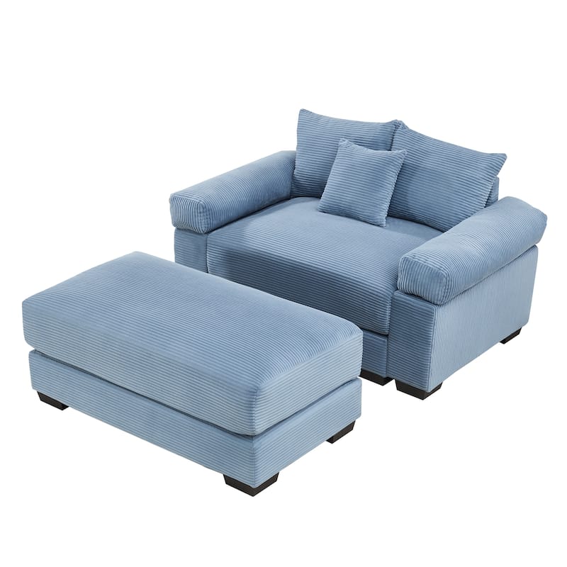GDFStudio - Soft Corduroy Fabric 1-Seater 54.3" Sofa Chair with Ottoman