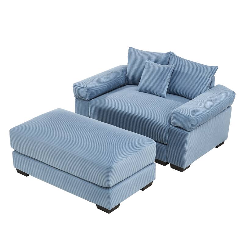 Roomfitters 54.3" Oversized Cloud Modular Sofa & Ottoman, Corduroy Deep Seat Couch with Thick Armrests