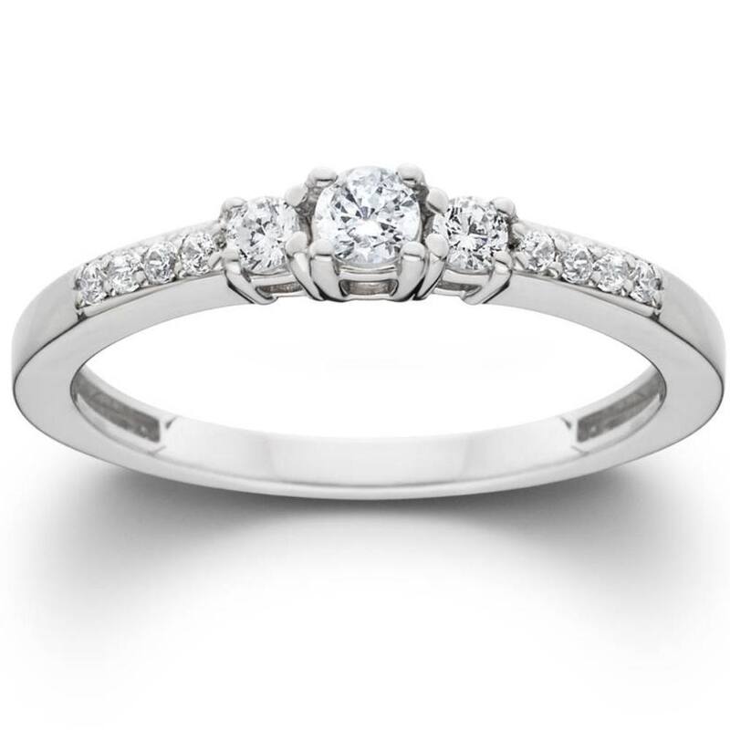 1/2ct Three Stone Round Diamond Engagement Ring White Gold