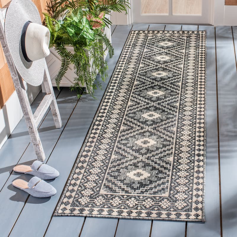 SAFAVIEH Veranda Eyvor Indoor/ Outdoor Waterproof Patio Backyard Rug - 2'3" x 8' Runner - Ivory/Grey