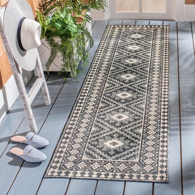 SAFAVIEH Veranda Eyvor Indoor/ Outdoor Waterproof Patio Backyard Rug - 2'3" x 14' Runner - Ivory/Grey