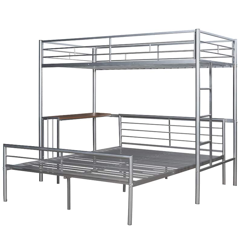 Twin over Full Metal Bunk Bed with Desk, Ladder, and Quality Slats