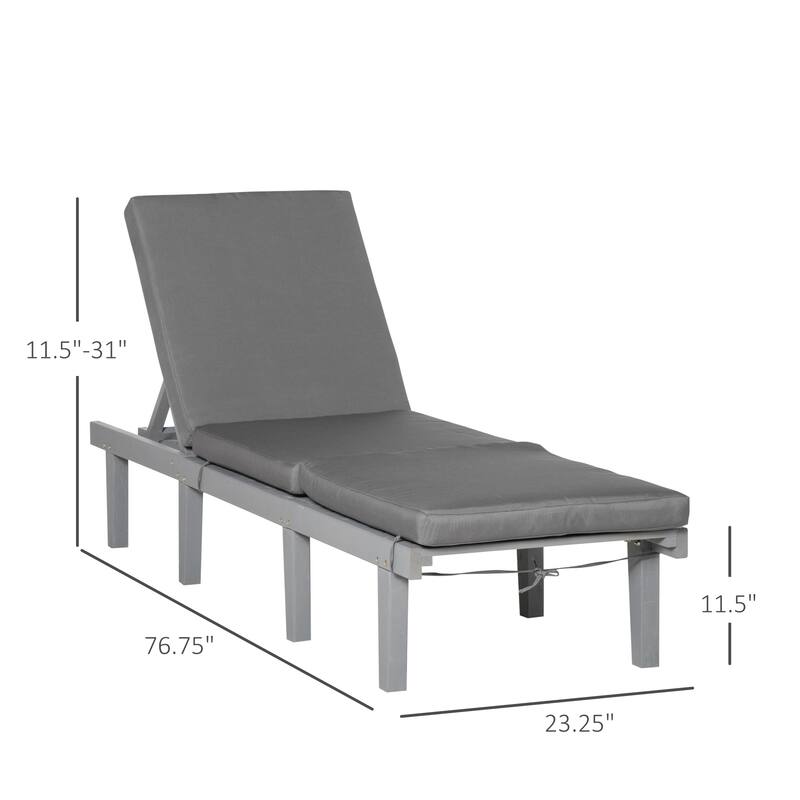 Outdoor Chaise Lounge Chair, Patio Reclining Chair with 4-Position Adjustable Backrest and Cushion