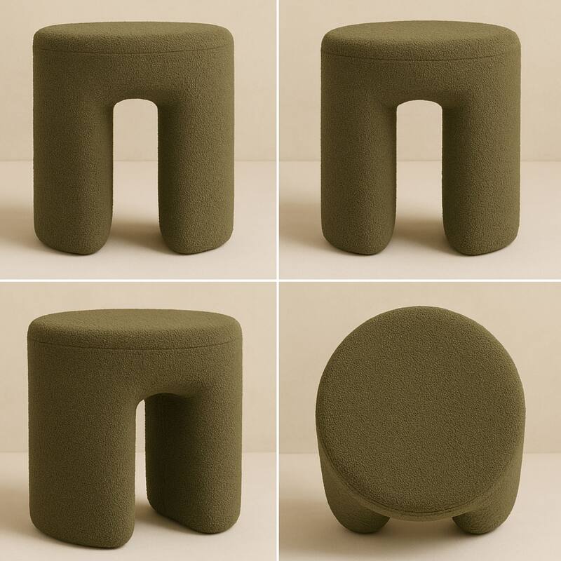 Upholstered Boucle Horseshoe Ottoman Stool Foot Rest Seat Living Room