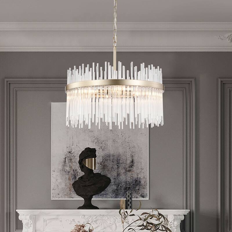 Casandra 5-light Brushed Champagne Silver Clear Glass Bars Chandelier - 19.7 inches in diameter x 17.3 inches H