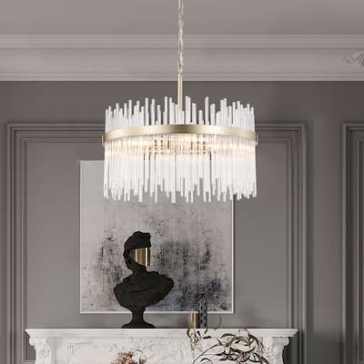 Casandra 5-light Brushed Champagne Silver Clear Glass Bars Chandelier - 19.7 inches in diameter x 17.3 inches H