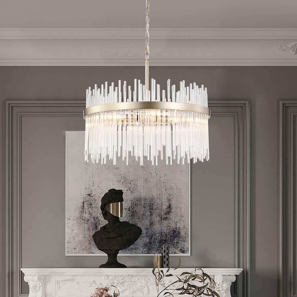 Casandra 5-light Brushed Champagne Silver Clear Glass Bars Chandelier - 19.7 inches in diameter x 17.3 inches H