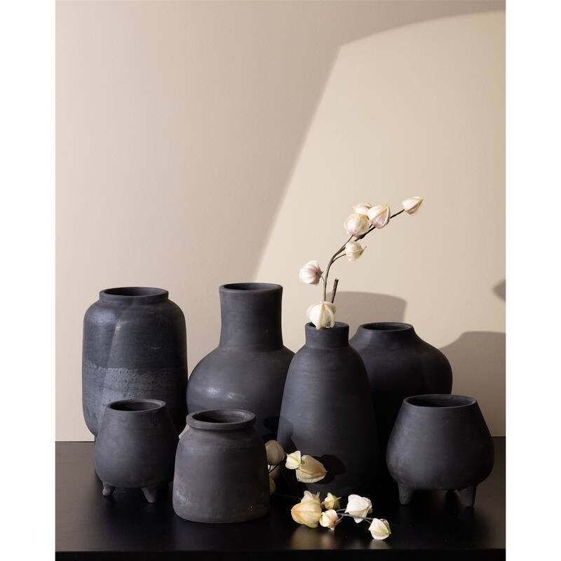 Black Terracota Vase 9.5"H - Black