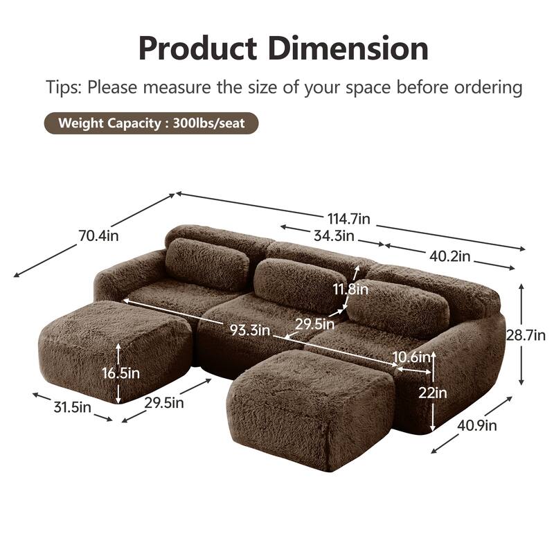 Anmytek Modular Sectional U-Shaped Sofa Deep Seat With Chaise Free Combination Vacuum Packed